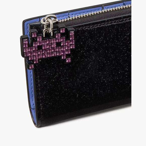 Space Invaders X Kate Spade Glitter Patent Small Slim Bifold Wallet KI755 - Picture 5 of 15